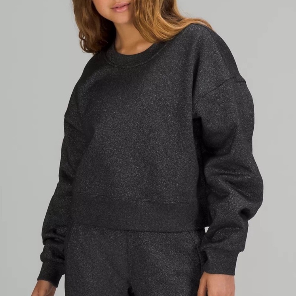 Lululemon Sparkly Black Oversized Cropped Crew Neck Sweatshirt Pullover Sz 6